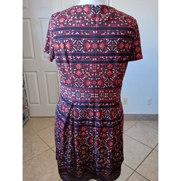 Chico's Floral Striped Print Short Sleeve Dress Knee Length Size 3  XL Stretch - Picture 2 of 15